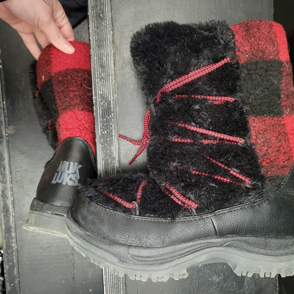 Muk Luks Black and Red Plaid Winter Boots